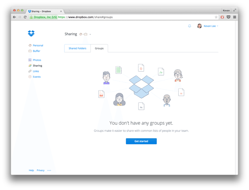 Dropbox share to groups