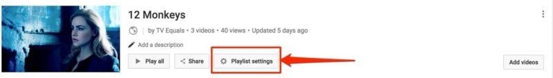 YouTube Playlist Settings