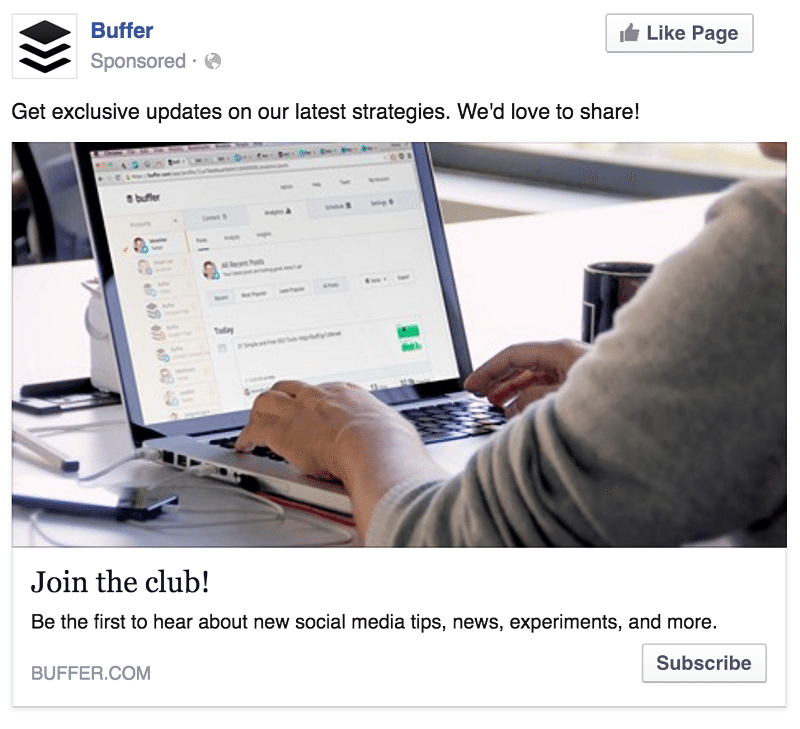 Facebook Lead Ads example