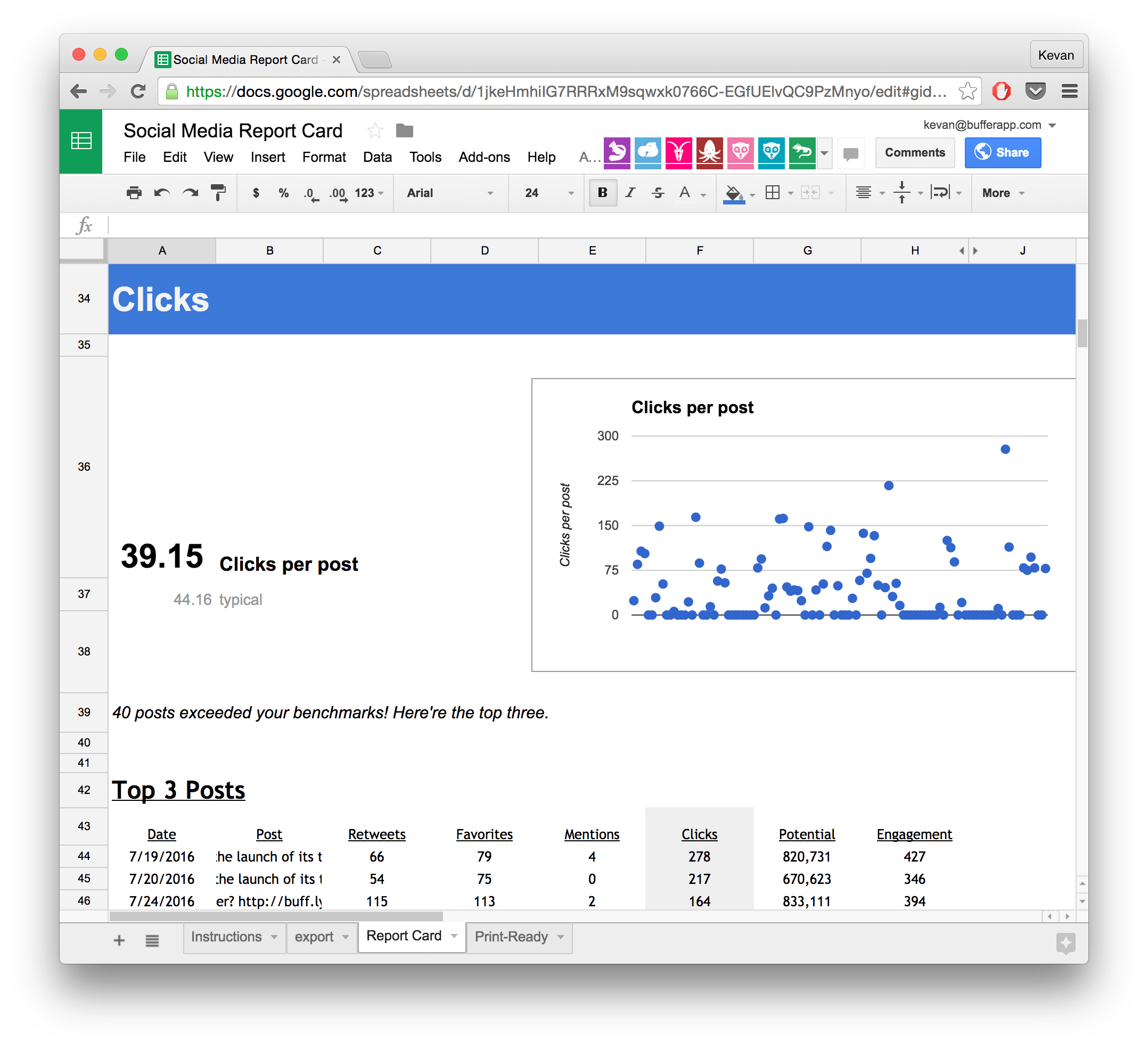 Social Media report card spreadsheet