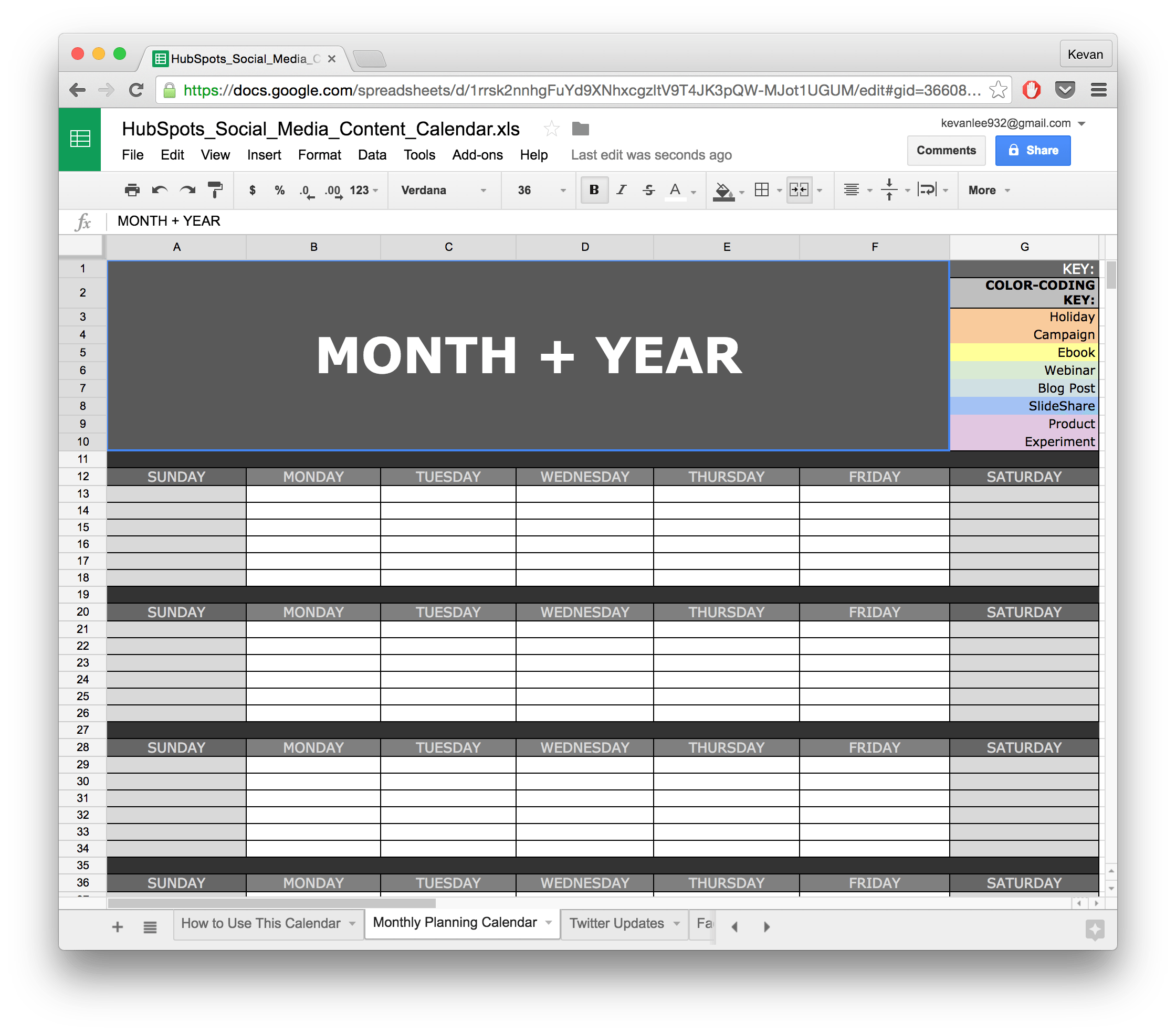 Social media calendar template