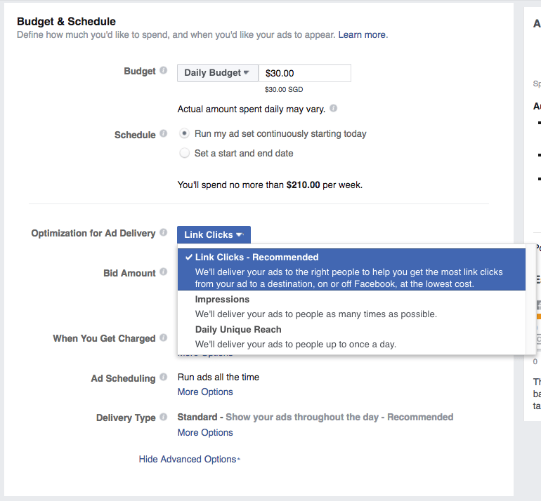 Optimization of Ad Delivery options