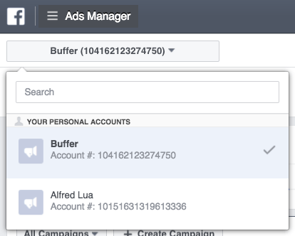 Switching Facebook ad accounts