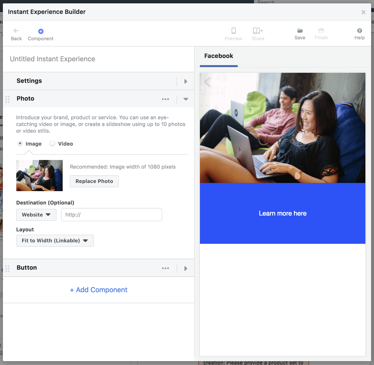 Facebook Instant Experience Builder