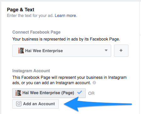 Connect Instagram account in Facebook ads manager while creating the ad