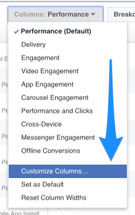 Facebook ads manager customize columns