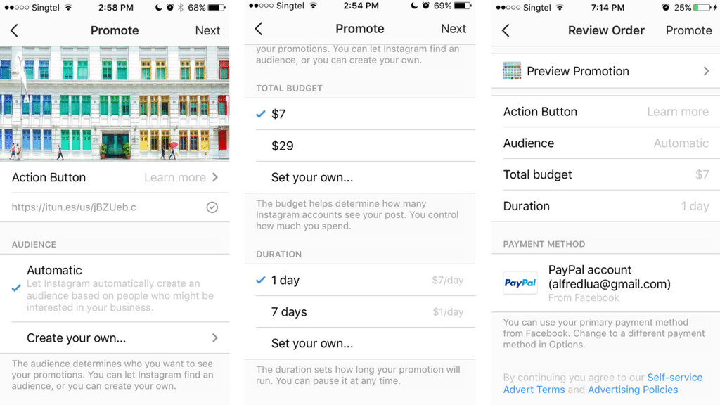 Instagram ads from Instagram app - Audience, budget, duration