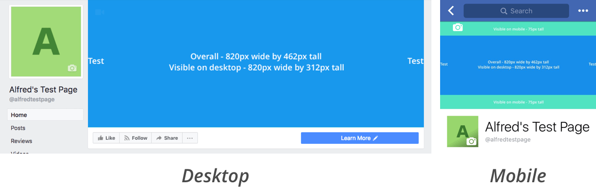 Facebook cover photo template on desktop and mobile