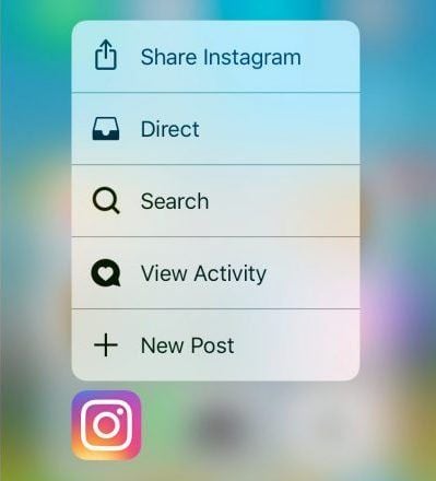 Instagram app shortcuts