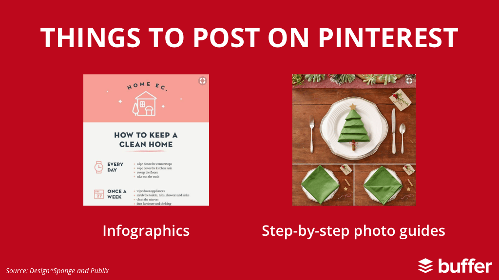 1. Infographics 2. Step-by-step photo guides