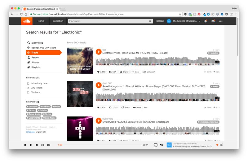 Pratinjau Halaman Musik Latar Belakang SoundCloud