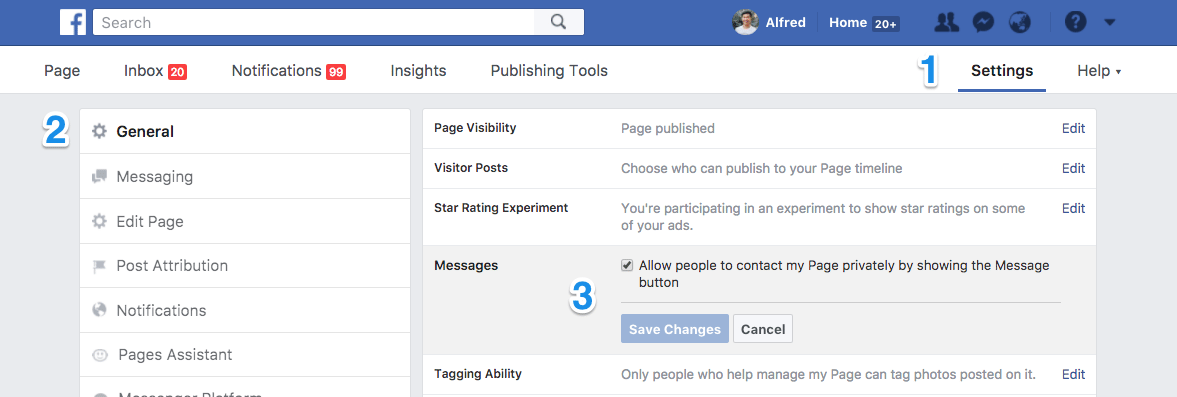 Facebook Page Messenger settings