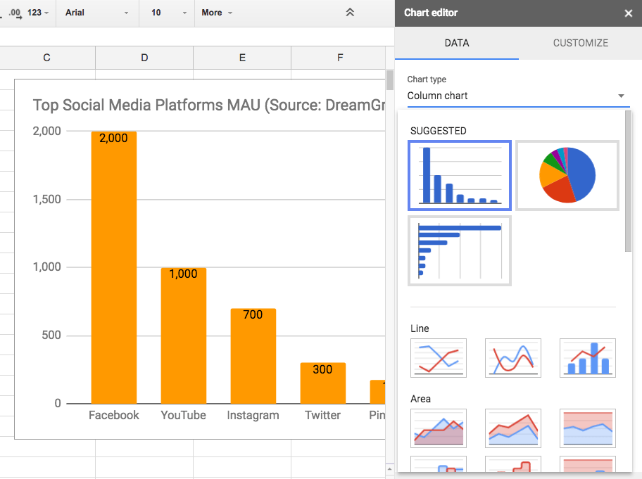 Google Sheets: Customize chart