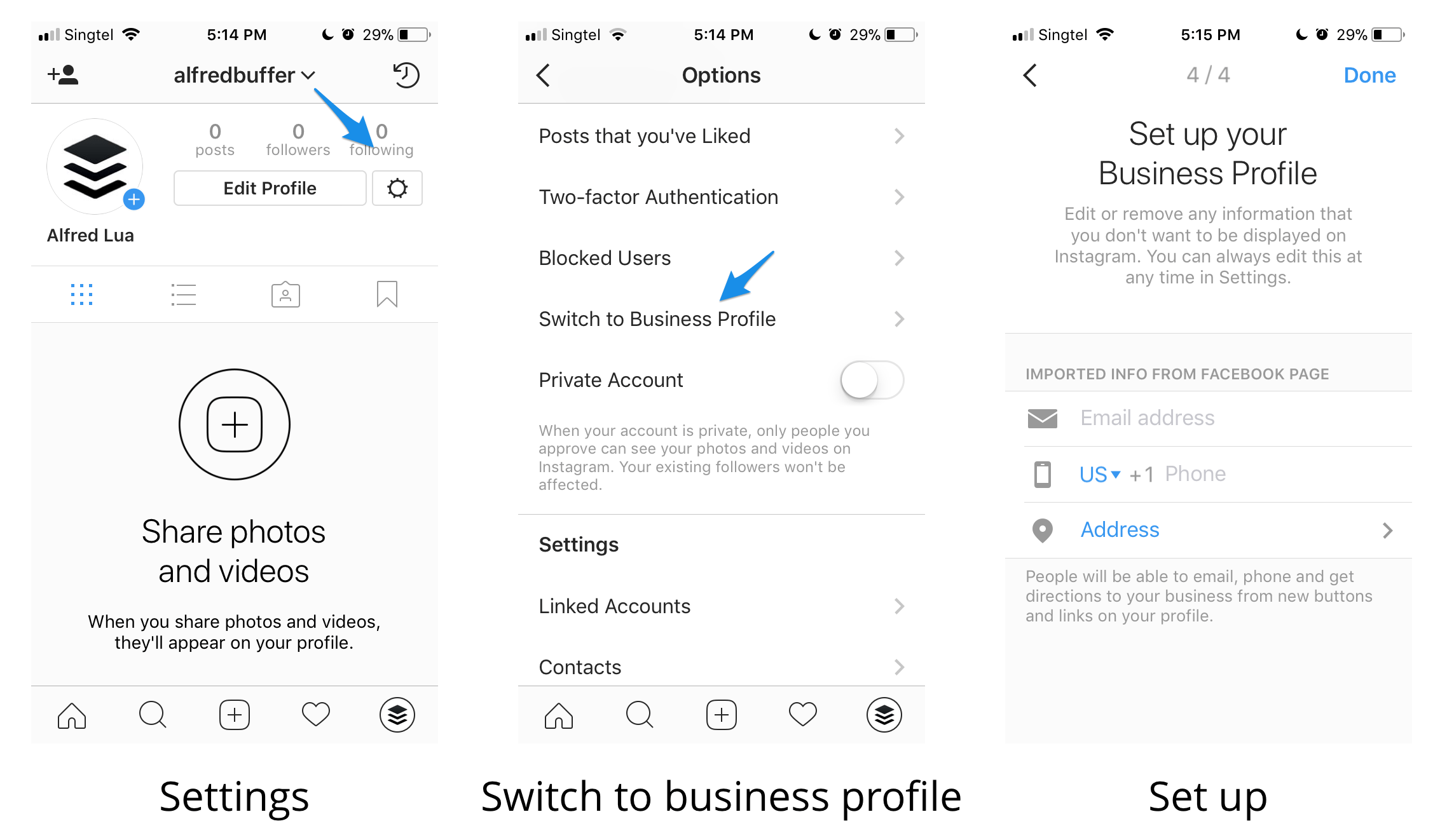 Switch to Instagram business profile