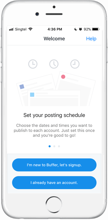 Buffer mobile app signup step 1