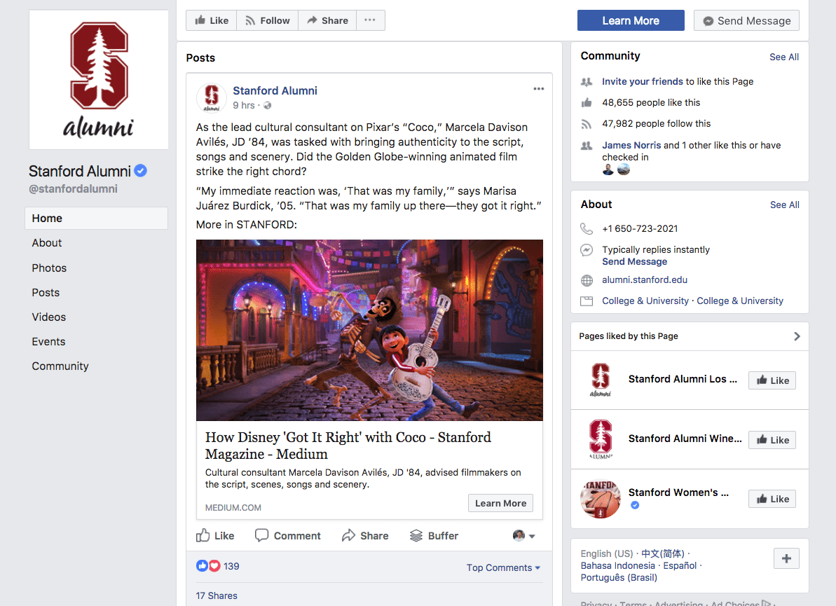 Stanford Alumni Facebook Page