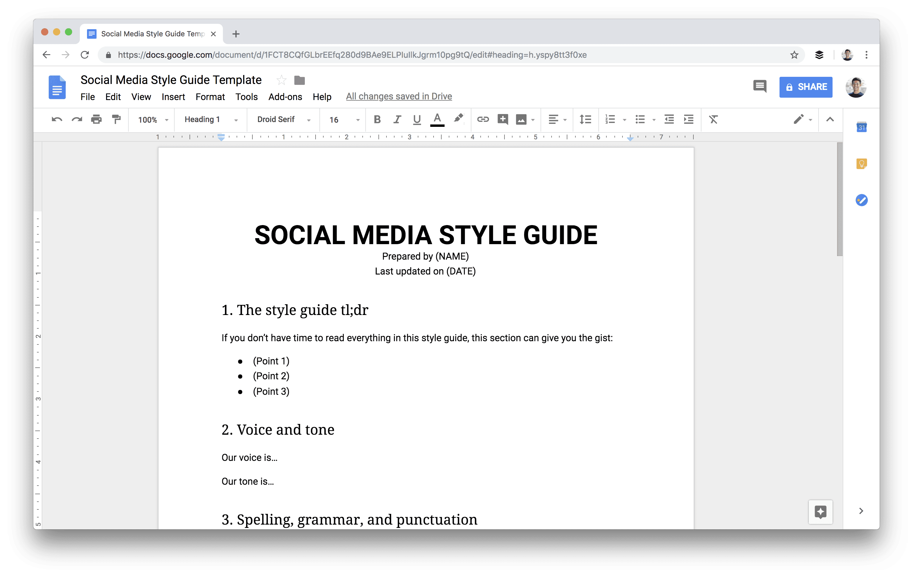 Social media style guide template