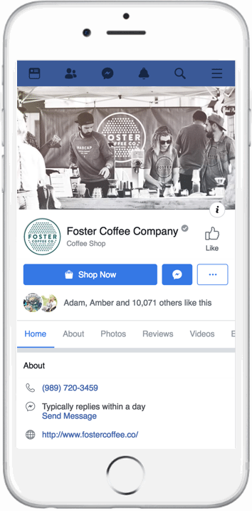 Facebookpagina van Foster Coffee Company