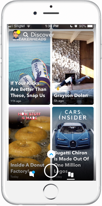 Captura de pantalla de descubrimiento de Snapchat