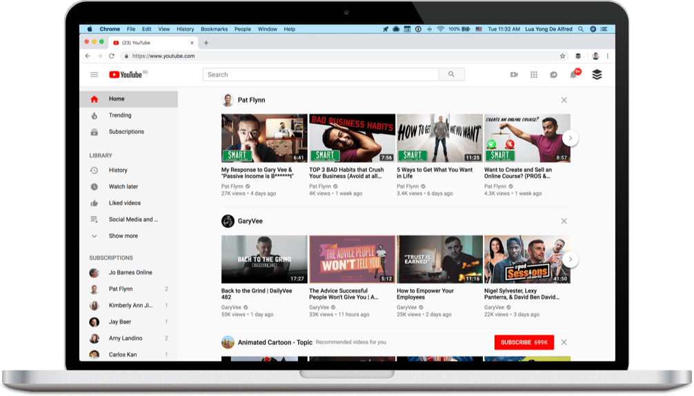 YouTube homepage