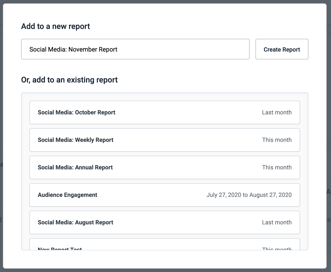 Create a new report or add to an existing report