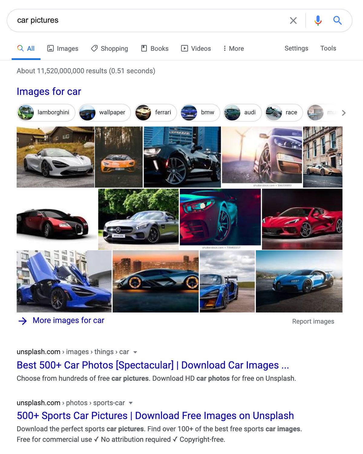 Google search for car pictures