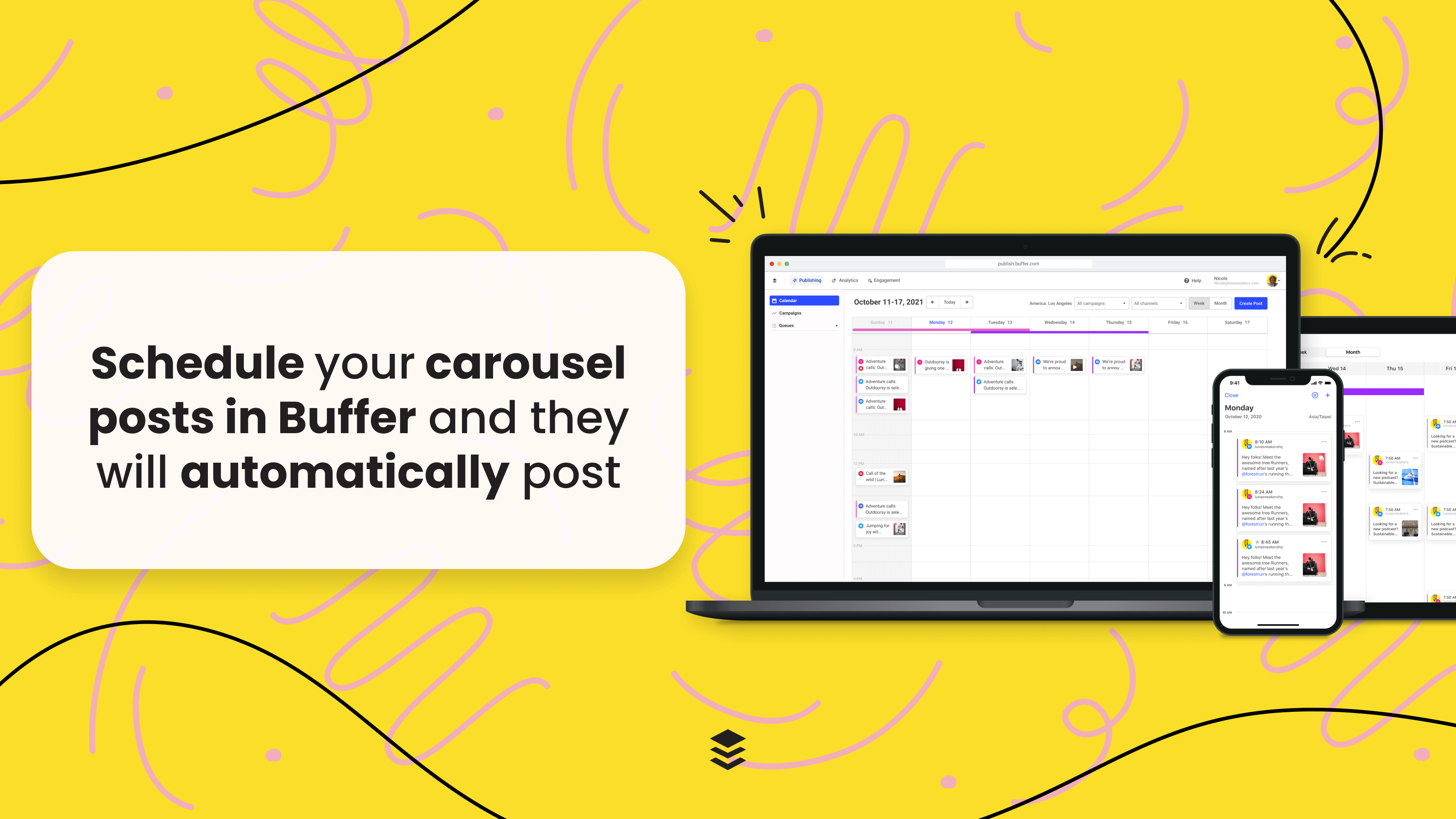 Schedule carousel posts in Buffer and they'll automatically post to Instagram