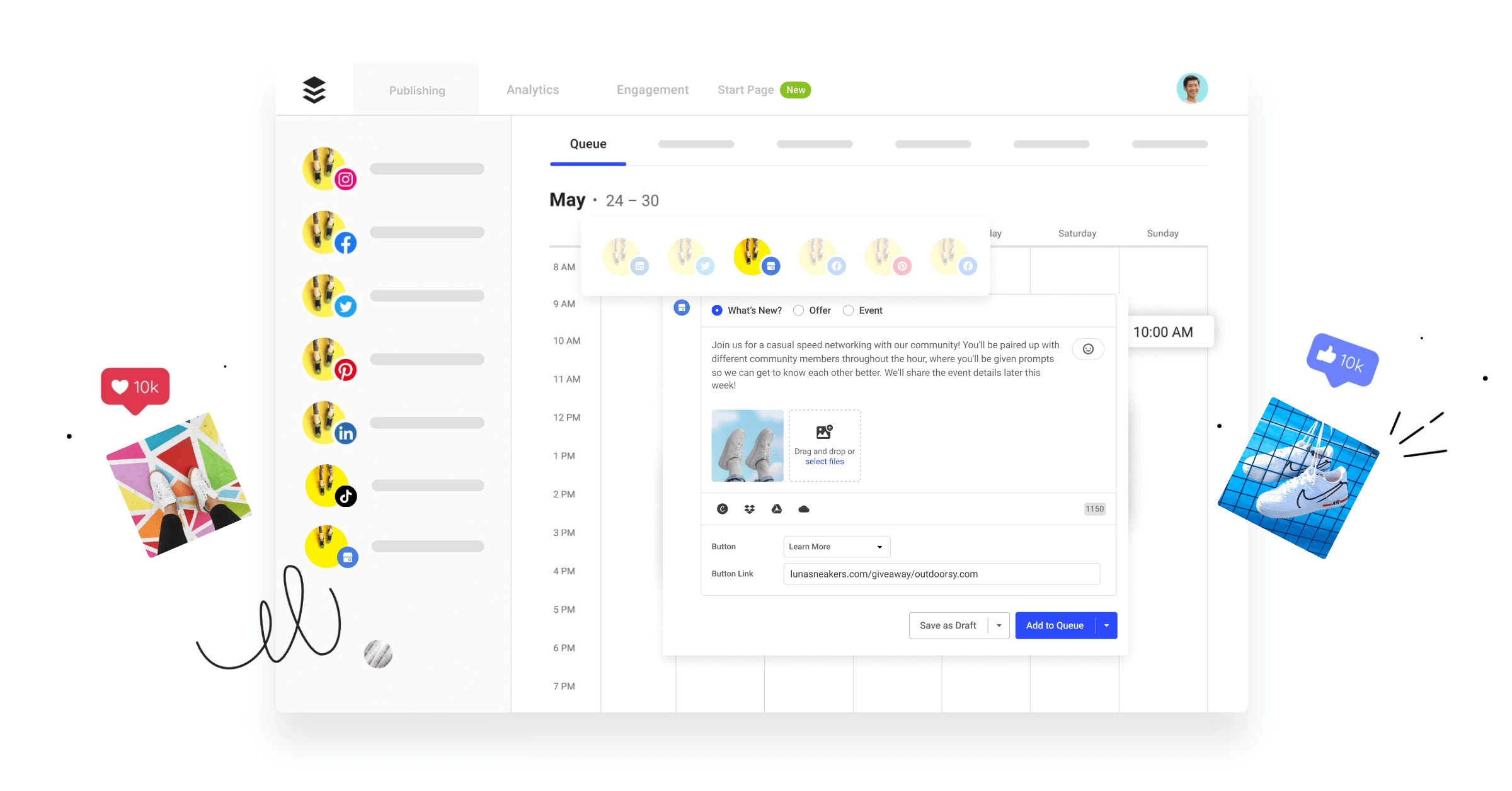 The Buffer dashboard with a Google Business Profile post being composed. 