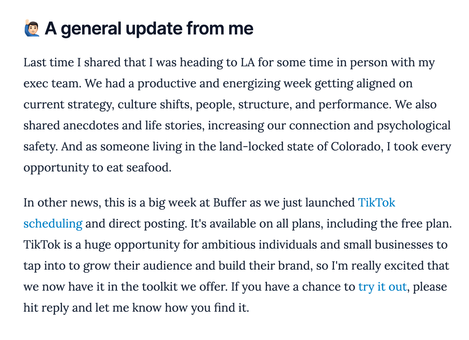 A screenshot from Joel's newsletter