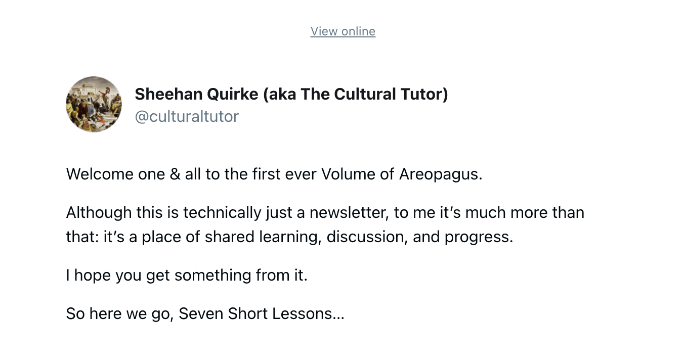 Screenshot from Sheehan's newsletter