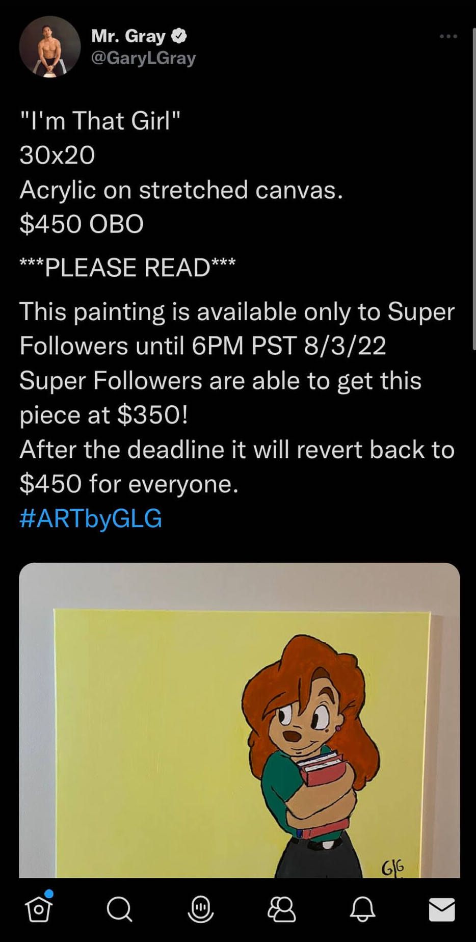 Screenshot of Gary's Tweet for Super Followers
