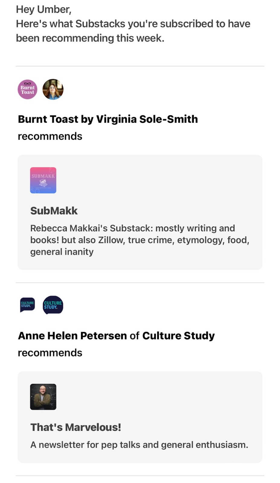 screenshot of an email from Substack