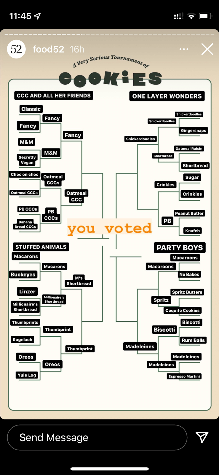 A cookie tournament bracket 