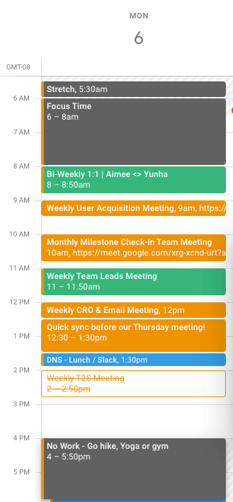 A screenshot of a personal calendar/schedule