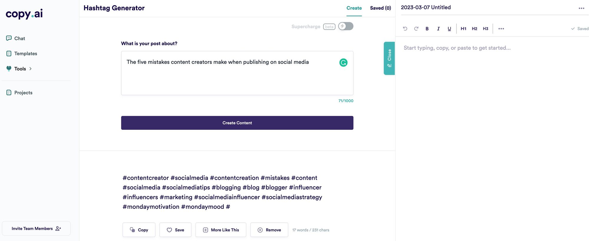 copy ai hashtags