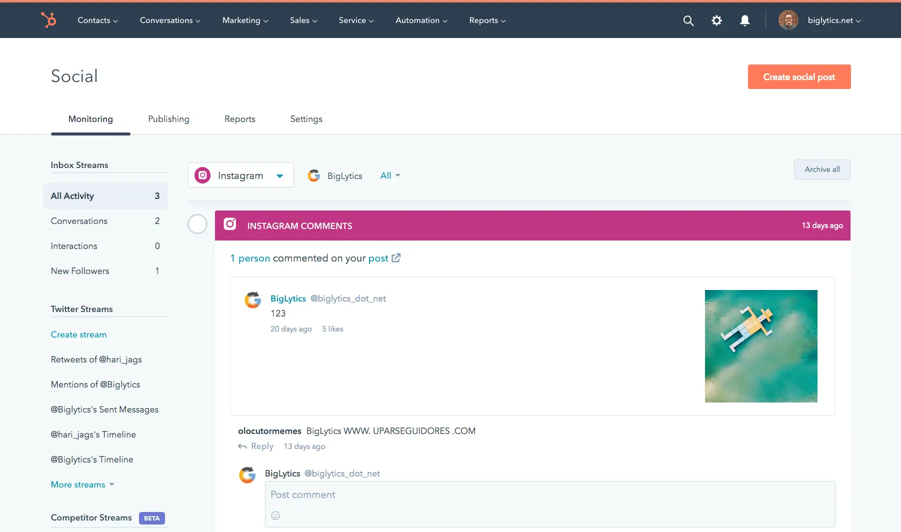 HubSpot HubSpot social monitoring