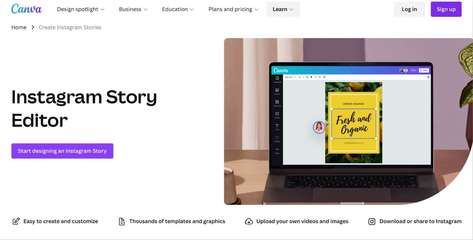 canva instagram story editor home screen