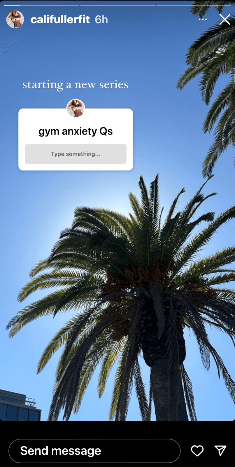 capture d'écran d'une histoire instagram d'un palmier et d'un autocollant de question 