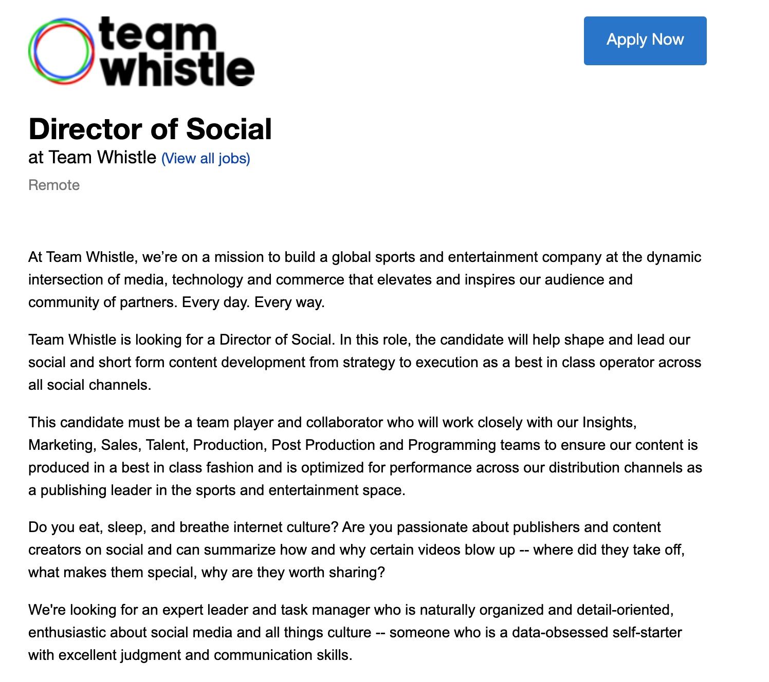 Job Application for Director of Social at Team Whistle - What You Need To Know About Building A Social Media Career
