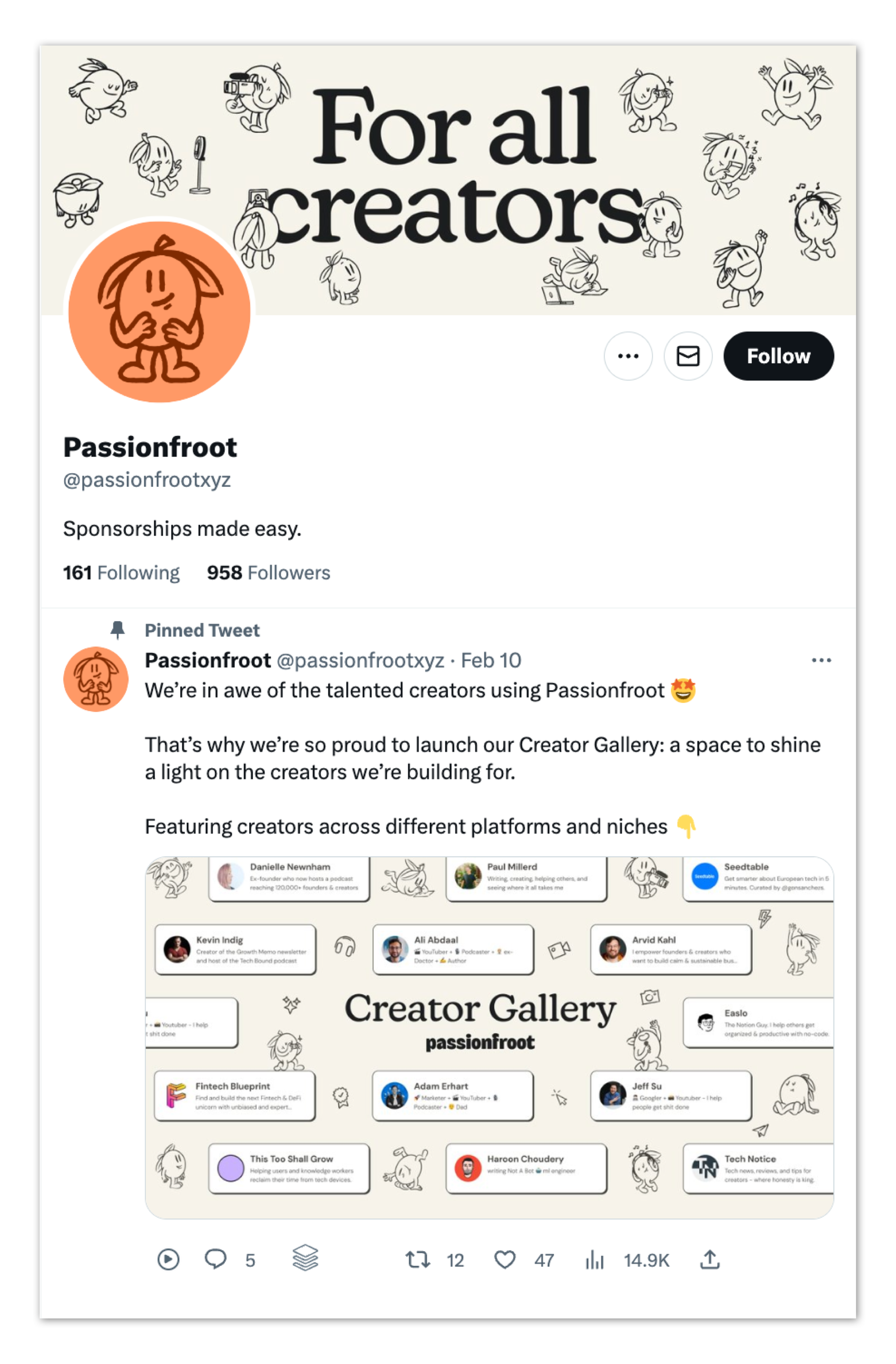 Passionfroot's Twitter account