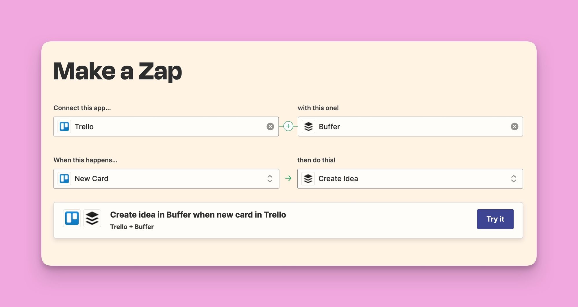 A screenshot of making a Zap.