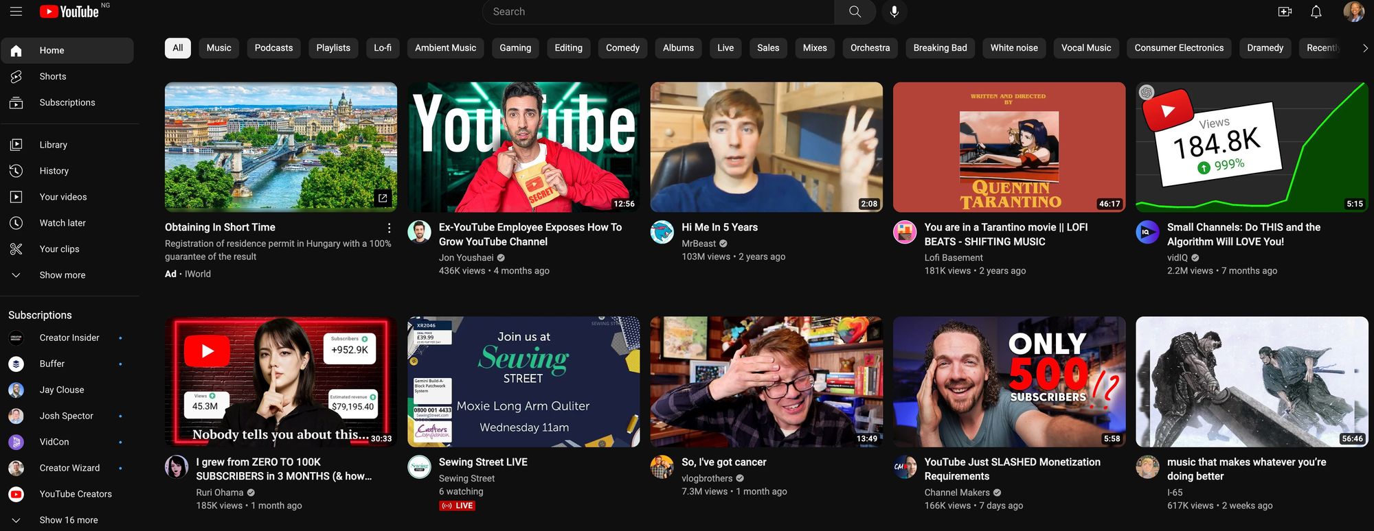 youtube homepage recommendations