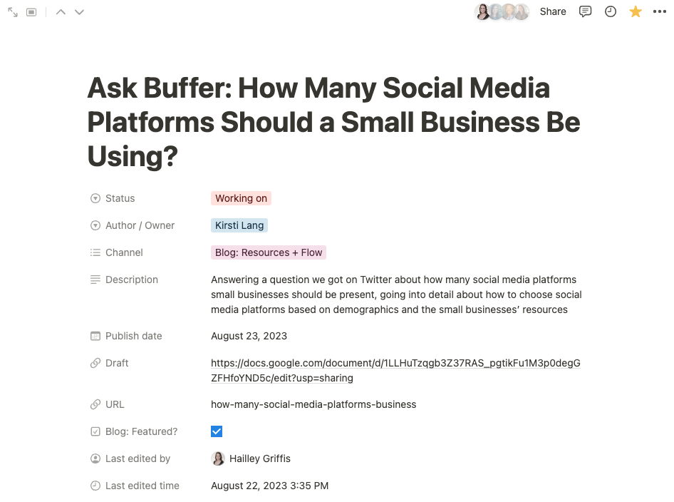 How Buffer’s Content Team Collaborates + Our Content Calendar Template