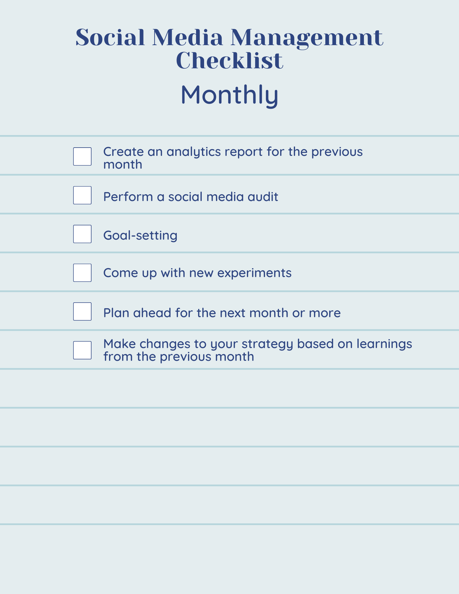 monthly social media checklist