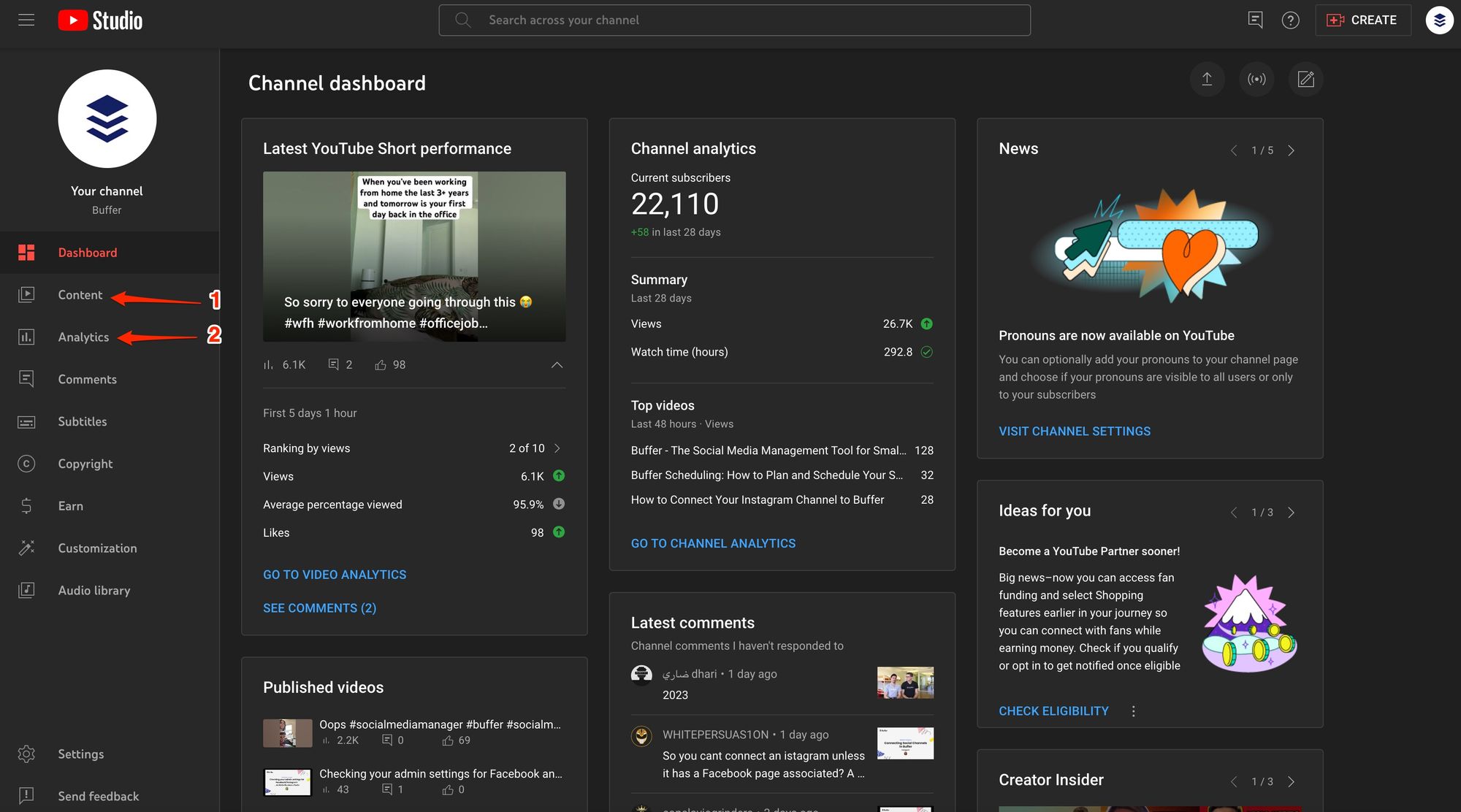 youtube shorts dashboard