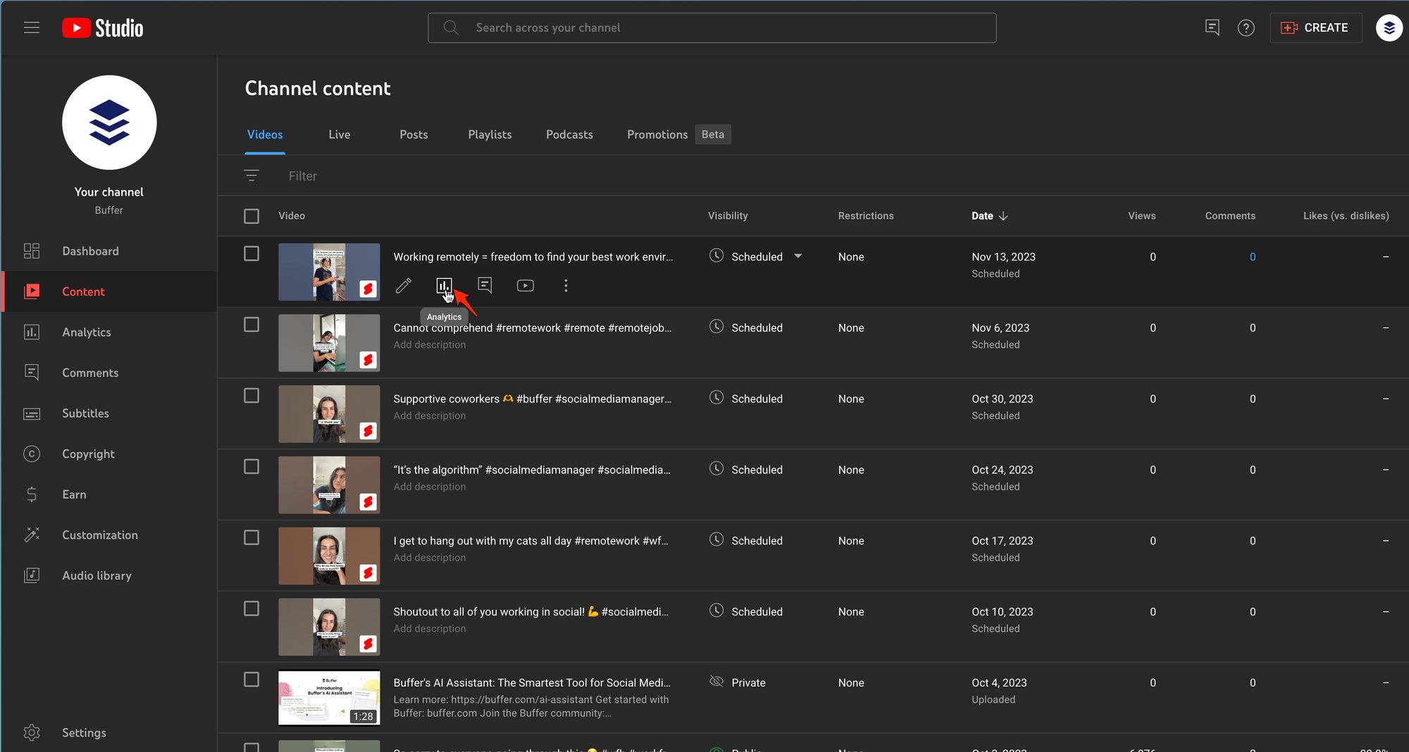 where to find youtube shorts analytics