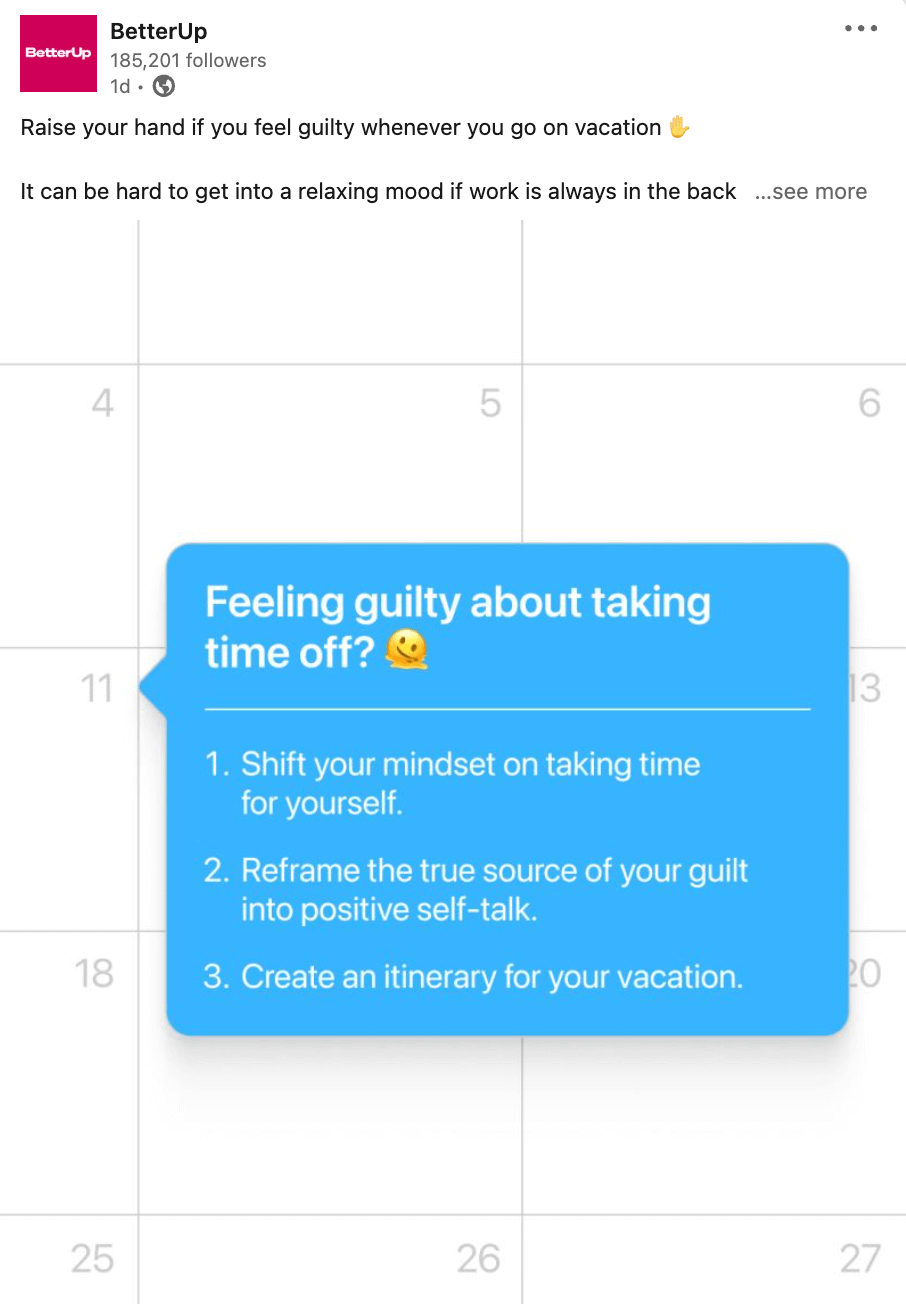BetterUp actionable post - How to Use LinkedIn for Business in 2024 | Buffer