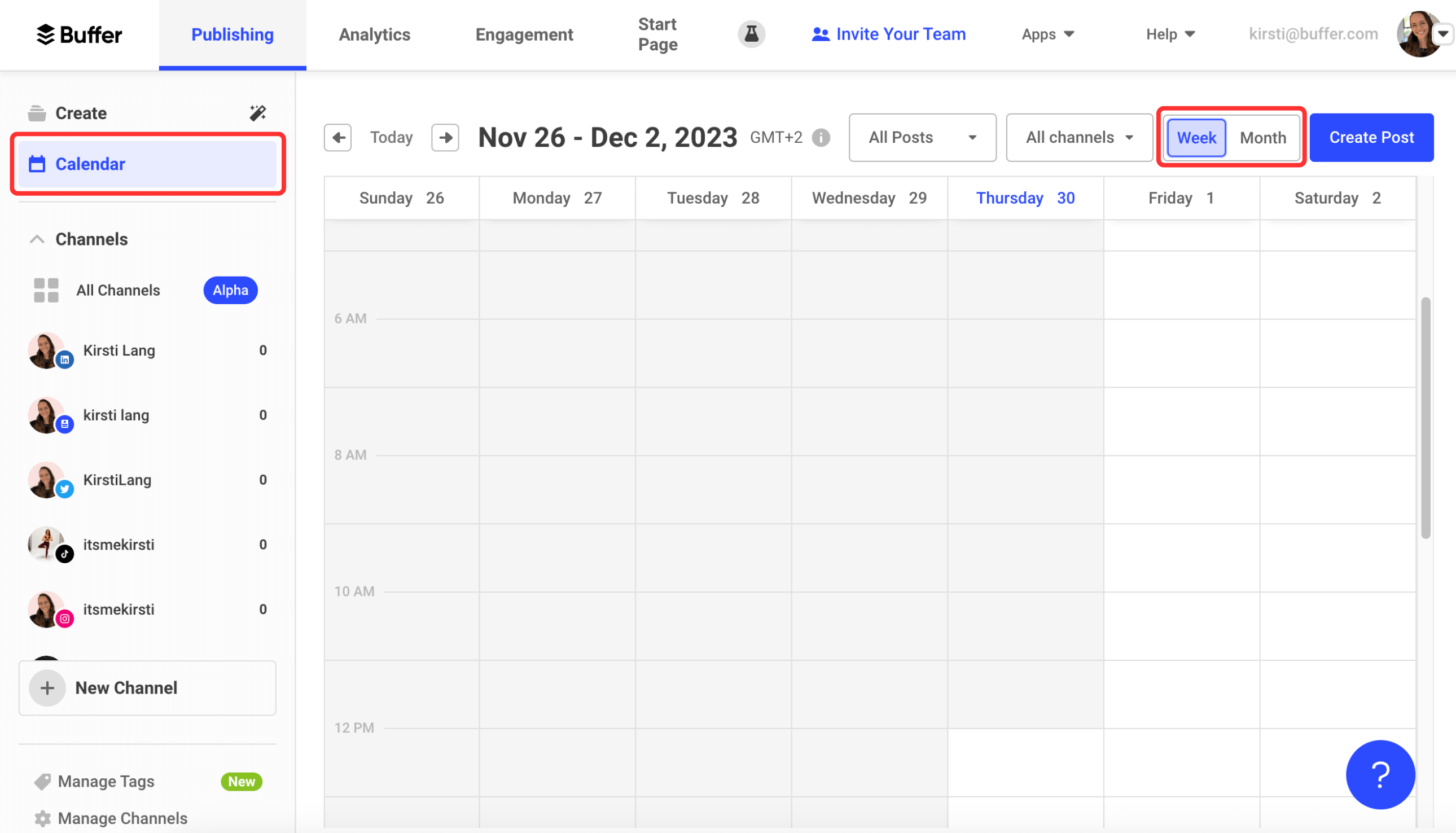 create your own social media calendar in buffer