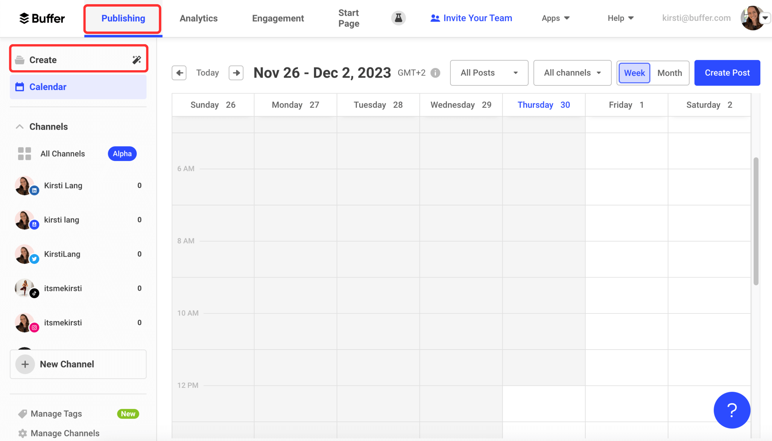 create your own social media calendar in buffer