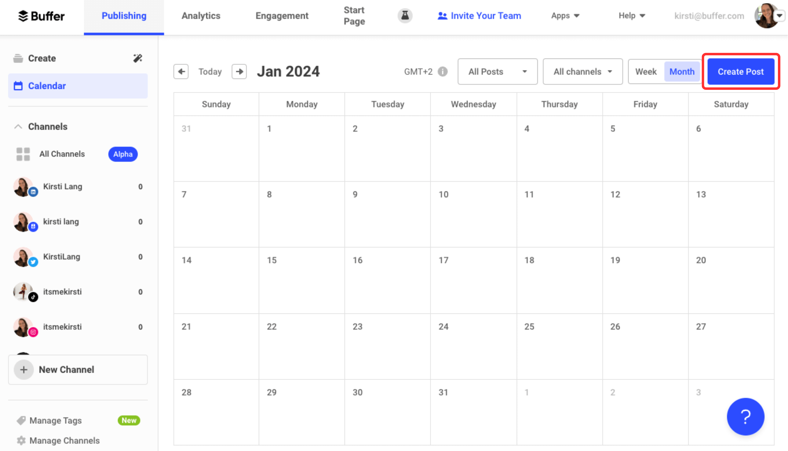 create your own social media calendar in buffer